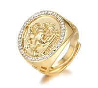 Bling King London Gold Dragon Slayer Sovereign Ring with CZ Stone, Size T