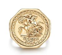 Bling King London Gold Hexagon Dragon Slayer Sovereign Ring for Men, Size T