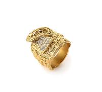 Bling King London Gold Saddle Ring with Clear CZ Stone for Women, UK Size V, 15g Weight