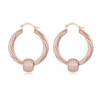 Bling King London Rose Gold Disco Ball Hoop Earring with Clear Stone, 35mm