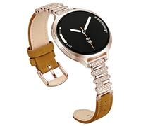 Bling Leather Band Compatible for Samsung Galaxy Watch 8 40mm/44mm, Diamond Replacement Strap for Galaxy Watch 8 Classic 46mm 2025 Women, Brown/Rose Gold