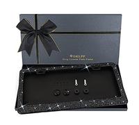Bling License Plate Frame for Women, Sparkly Stainless Steel License Plate Frames| Over 1200 pcs 14 Facets Bedazzled Clear Glass Rhinestone Crystals w/Free Glitter Diamond 1PCS Box (Black)