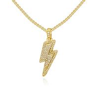 Bling Lightning Bolt CZ Iced Out Necklace for Men,Fake Diamond Thick Cuban Link Chain Rapper Hip Hop Custume Jewelry 18K Gold/Platinum Plated with Sparkly Lightning Charms, Cubic Zirconia, Cubic