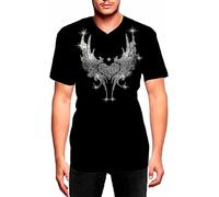 Bling Men T-Shirt Angel Wings Fire Rhinestones Soft Fabric Shirt S Black