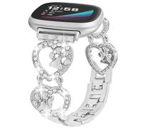 Bling Metal Band Compatible with Fitbit Versa 3/Versa 4/Sense/Sense 2 Smart Watch Band Women,Love Heart Shape Bracelet Dog Paw Wristband Cute Strap (Silver)
