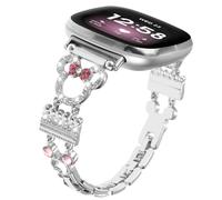 Bling Metal Bands Compatible with Fitbit Versa 4/Versa 3/Fitbit Sense 2/Sense Band Women, Cute Cartoon Slim Diamond Jewelry Adjustable Fashion Bracelet Dressy for Fitbit Versa 4 3 Smartwatch Strap