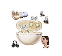 Bling Open Ear Clip On Earbuds,Jewelry-Inspired Clip-On Earbuds with Butterfly Earrings,Noise Cancelling Ear Buds,Comfort Bluetooth 5.4 Wireless EarBuds 50H Playtime for Women Girl Work,Daily Wear