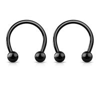 Bling Piercing 2pc 0.8mm 20g Black Surgical Stainless Steel Horseshoe Bar Hoop 3mm Ball Circular Barbells Earrings Cartilage Helix Septum Nose Lip Rings - 6mm