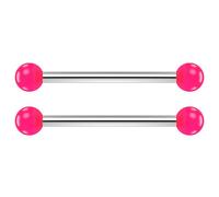 Bling Piercing 2pc 1.2mm 16g Barbell Cartilage Earring Stud Vertical Anti Tragus Triple Forward Helix Bar Surgical Steel Lobe 3mm Ball Pink - 14mm