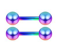 Bling Piercing 2pc 1.2mm 16g Barbell Cartilage Earring Stud Vertical Anti Tragus Triple Forward Helix Bar Anodized Surgical Steel Lobe 4mm Ball Rainbow - 6mm