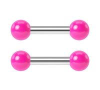 Bling Piercing 2pc 1.2mm 16g Barbell Cartilage Earring Stud Vertical Anti Tragus Triple Forward Helix Bar 316L Surgical Steel Lobe 3mm Ball Pink - 6mm