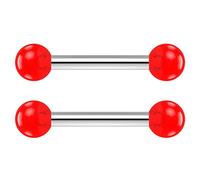 Bling Piercing 2pc 1.2mm 16g Barbell Cartilage Earring Stud Vertical Anti Tragus Triple Forward Helix Bar Surgical Steel Lobe 3mm Ball Red - 8mm