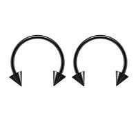 Bling Piercing 2pc 1.2mm 16g Surgical Stainless Steel Black Horseshoe Bar Hoop 4mm Spike Circular Barbells Earrings Cartilage Helix Septum Nose Lip Rings - 12mm