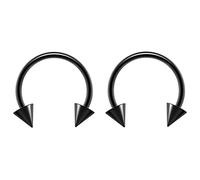 Bling Piercing 2pc 1.2mm 16g Surgical Stainless Steel Black Horseshoe Bar Hoop 4mm Spike Circular Barbells Earrings Cartilage Helix Septum Nose Lip Rings - 10mm