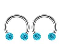Bling Piercing 2pc 16 Guage Circular Barbell Earrings Daith Forward Helix 1.2mm 16g Titanium Tragus Anti Rook Rim Ear Lobe Eyebrow Lip Cartilage Pinna Bridge Aqua