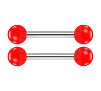Bling Piercing 2pc 16mm Barbell Cartilage Earring Stud Vertical Anti Tragus Triple Forward Helix Bar Surgical Steel Lobe 4mm Ball Red - 10mm
