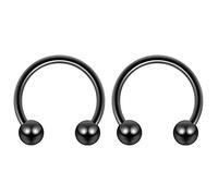 Bling Piercing 2pc 16mm Black Surgical Stainless Steel Horseshoe Bar Hoop 5mm Ball Circular Barbells Earrings Cartilage Helix Septum Nose Lip Rings - 12mm