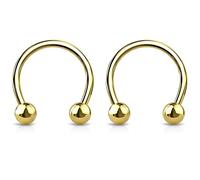 Bling Piercing 2pc 16mm Gold Surgical Stainless Steel Horseshoe Bar Hoop 4mm Ball Circular Barbells Earrings Cartilage Helix Septum Nose Lip Rings - 8mm