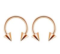 Bling Piercing 2pc 16mm Surgical Stainless Steel Rose Gold Horseshoe Bar Hoop 4mm Spike Circular Barbells Earrings Cartilage Helix Septum Nose Lip Rings - 12mm