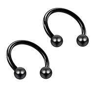 Bling Piercing 2pc 18g 1mm Circular Barbell Horseshoe Bar Earrings Tragus Cartilage Bar Helix Daith Septum Bar Nose Bar Rings Black 8mm