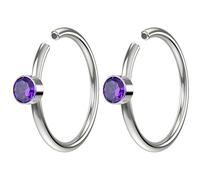 Bling Piercing 2pc 20g 0.8mm Crystal Fake Nose Bar Clips 8mm Hoop Ring Hypoallergenic Stainless Steel CZ Amethyst