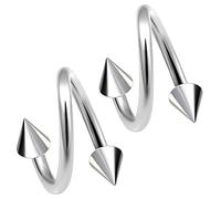 Bling Piercing 2pc Surgical Steel 1.2mm 16g Surgical Steel Twisted Barbell 3mm Spike Spiral Cartilage Earrings Lip Tragus Eyebrow Hoop Helix - 8mm