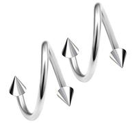 Bling Piercing 2pc Surgical Steel 1mm 18g Surgical Steel Twisted Barbell 3mm Spike Spiral Cartilage Earrings Lip Tragus Eyebrow Hoop Helix - 8mm