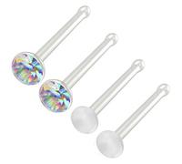 Bling Piercing 4pc 0.8mm 20g 0.8mm Nose Stud Bone Straight Bar Nostril Ring Surgical Steel 2.5mm Crystal AB Bioflex Stud Retainer Keeper