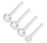 Bling Piercing 4pc 0.8mm 20g 0.8mm Nose Studs Bone Straight Bar Nostril Ring Surgical Steel 2.5mm Crystal CZ Bioflex Stud Retainer Keeper