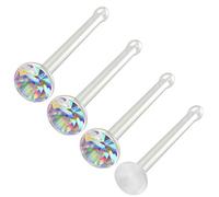 Bling Piercing 4pc 0.8mm 20g 0.8mm Nose Studs Bone Straight Bar Nostril Ring Surgical Steel 2.5mm Crystal AB Bioflex Stud Retainer Keeper