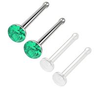Bling Piercing 4pc 1mm 18g 1mm Nose Stud Bone Straight Bar Nostril Ring Surgical Steel 2.5mm Crystal CZ Emerald Bioflex Stud 0.8mm 20g 0.8mm Retainer Keeper