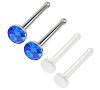 Bling Piercing 4pc 1mm 18g 1mm Nose Stud Bone Straight Bar Nostril Ring Surgical Steel 2.5mm Crystal Sapphire Bioflex Stud 0.8mm 20g 0.8mm Retainer Keeper