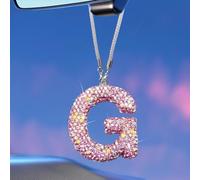 Bling Pink Car Accessories for Women Letter Charm, Rainbow Color Rear View Mirror Cute Crystal Pendant Car Decorations, Lucky Gifts Diamond Rhinestone Charm Letter G