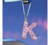 Bling Pink Car Accessories for Women Letter Charm, Rainbow Color Rear View Mirror Cute Crystal Pendant Car Decorations, Lucky Gifts Girly Diamond Rhinestone Charm Letter K