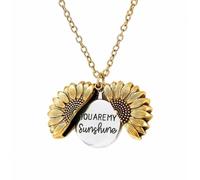 Bling Queen Women's Sunflower Locket Message Engraved Pendant Necklace, Pendant Necklace For Women, Trendy Sunflower Pendant Necklace, Sunflower Necklace For Girls, Sunflower Locket Pendant (Gold)