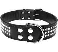 Bling Rhinestone Leather Dog Collars Crystal Diamante Collar Adjustable Pink For Medium Large Dogs Pet Product For Animal,Black,XL