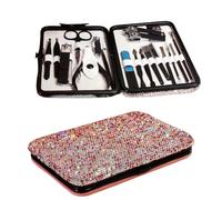 Bling Rhinestone Nail Clipper Set - 18-Piece Nail Care Tool Kit with Sharp Nail Scissors and Cuticle Nippers for Home Use (Pink)