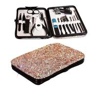 Bling Rhinestone Nail Clipper Set - 18-Piece Nail Care Tool Kit with Sharp Nail Scissors and Cuticle Nippers for Home Use (Golden)