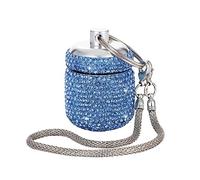 Bling Rhinestone Pill Bottle Organizer Daily Travel Pill Case Container Ring Holder Small Medicine Holder Box for Vitamin Supplement Gum with Keychain(Light Blue)