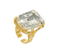 Bling Rhinestone Rectangle Statement Knuckle Cocktail Ring Adjustable Band for Women Trendy Geometric Sparkly Clear Crystal Chunky Open Finger Rings Engagement Wedding Promise Party Prom Jewelry Gift