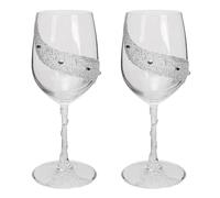 Bling Rhinestone Red Wine Glasses Set of 2 - Elegant Crystal Glass with Artificial Diamonds - 300ml Capacity, Long Stem,Perfect for Red or White,Daily Use,Unique Wedding Anniversary or Birthday Gift.