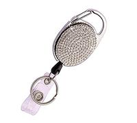 Bling Rhinestone Retractable Badge Reel, Glitter ID Badge Holder with Belt Clip and Key Ring, Pull Cord up to 24 inches, Women Girls Gifts, Pack of 1, White