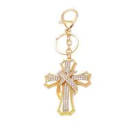 Bling Rhinestones Cross Keychain For Women Crystal Bless Keyring Car Bag Purse Charm Pendant Key Holder Jewelry, Gold