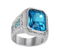 Bling Rings Art Deco Vintage Style Men Hip Hop Rapper Finger Jewelry Blue Rhinestone Art Deco Style For Women Size 7/8/9/10/11/12/13, 8, Titanium, Refer to description