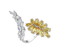 Bling Rings Silver Engagement Rings 18K White Gold Citrine Leaves Branches with White and Yellow Cubic Zirconia Size Q 1/2 Modern for Wife Christmas Jewelry