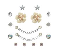 Bling Shoe Charms for Women, Clog Sandals Sparkle Rhinestones Shoe Decoration Charms, Flower Pearl Star DIY Shoe Accessories for Girls Party Favor (Silver)