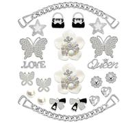 Bling Shoe Charms for Women,Girly Golden Chains for Clog Sandals,Rhinestones Bling Chain Charms Cute Designer DIY Shoe Accessories Decoration Jewels Party Favors, universal, Plastic, pearl, bear