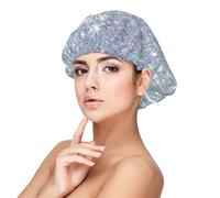Bling Silver Printed Glitter,Adult's Satin Sleeping Cap - Women's Elastic Sleep Bonnet, Adjustable Overnight Hair Cover
