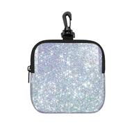 Bling Silver Printed Glitter, Coin Purse Square Zipper Storage Bag, Change Pouch with Lobster Buckle Clasp Buckle, Change Purse