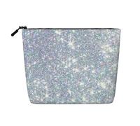 Bling Silver Printed Glitter, Cosmetic Bag Imitation Linen Makeup Bag Portable Travel Toiletry Bag